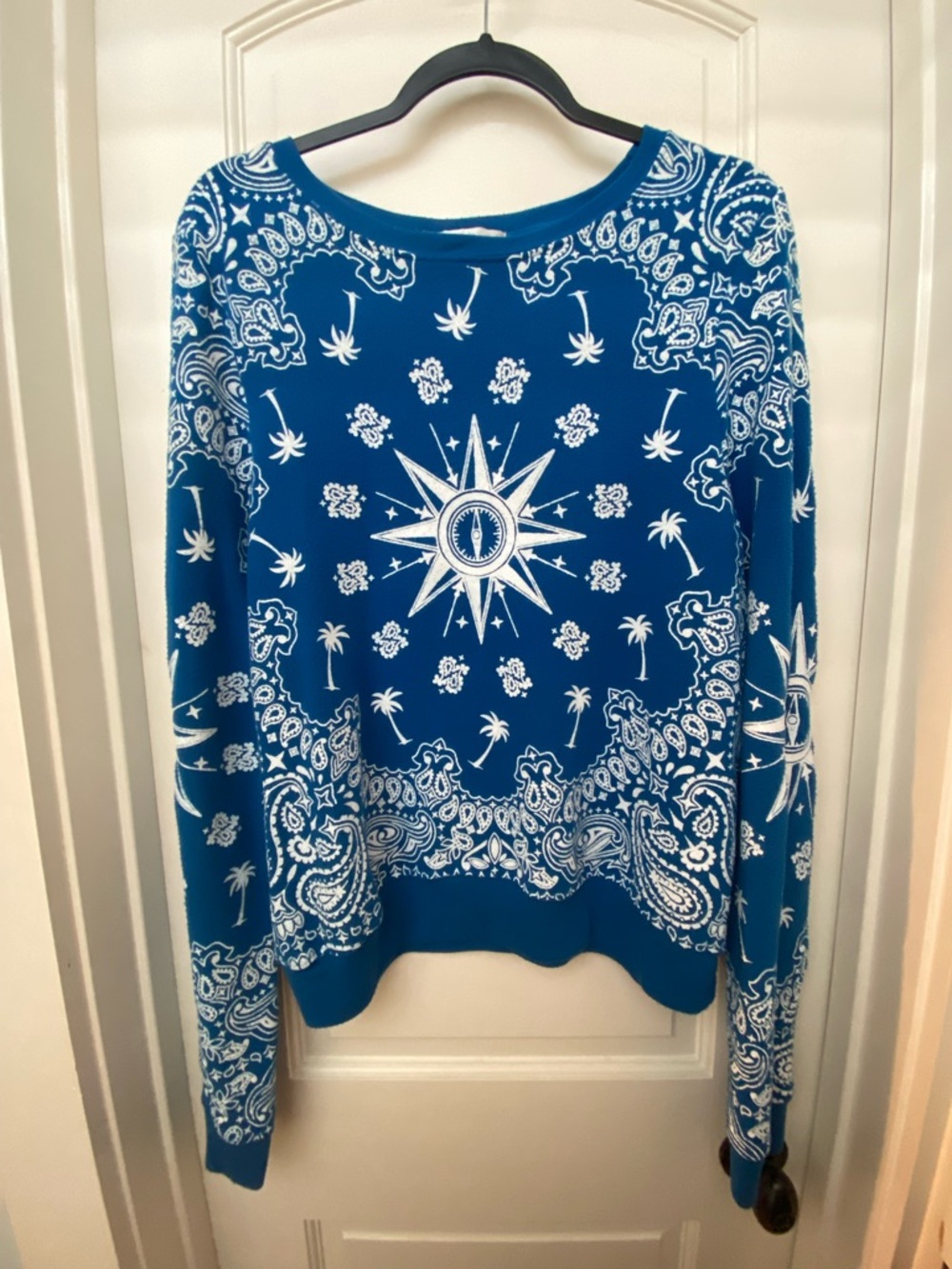 Wildfox Blue Bandanna Pullover Slouchy Sweater Small